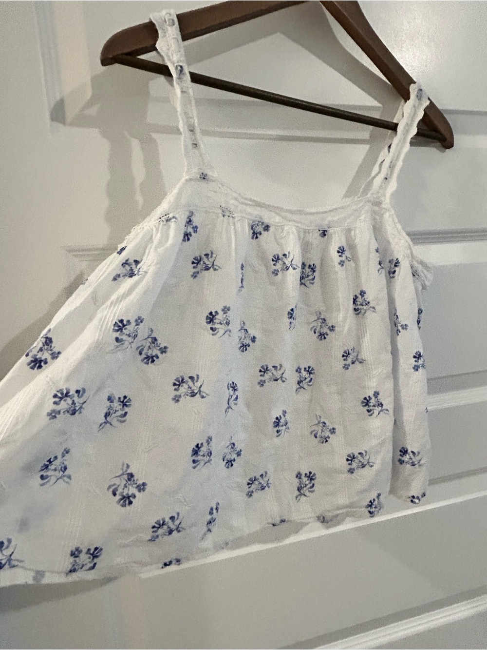 Joie Floral Crochet Trim Tank Top White Blue Size S